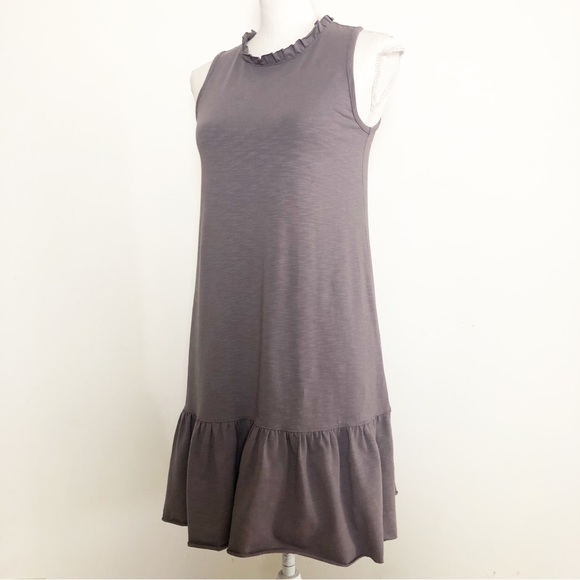 ANTHROPOLOGIE LILLA | P Gray Sleeveless Tank Ruffle Peplum Mini Dress Size XS - Picture 2 of 12